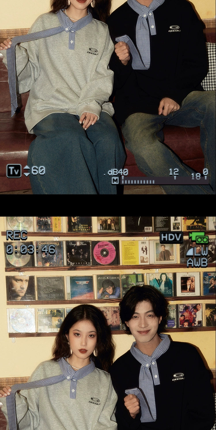 ALOHA Retro Neckline Splicing Fake Two-piece Sweater