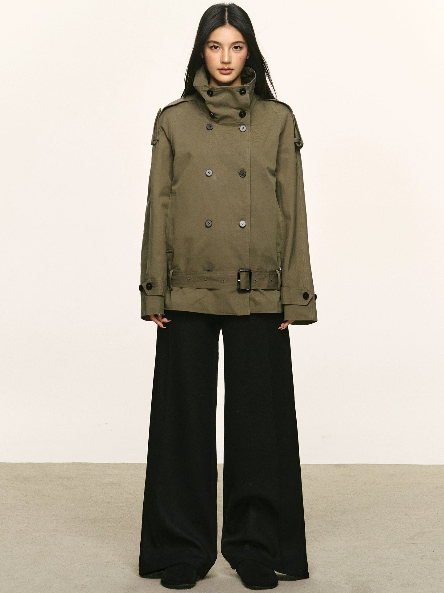 Anna Aneae Stand-up Collar Strap-on Tooling Trench Coat