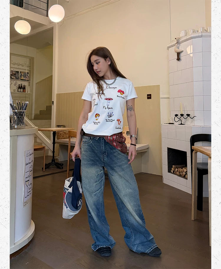 CCYE Mushroom Embroidery Front Shoulder Skinny Tee