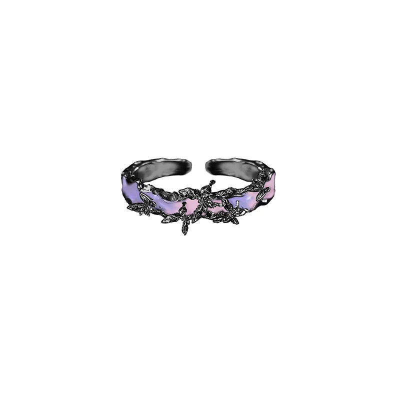 MASW 925 Silver Enamel Butterfly Couple Ring