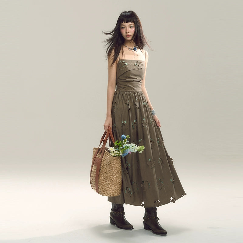 SASSY MOODY Hollow and Thin Waist Splicing Holiday Suspender Dress