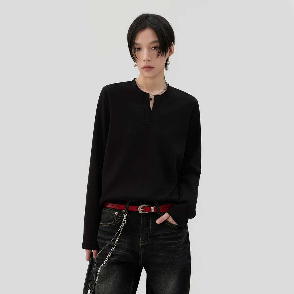 Sameuoo V-Neck Front Shoulder Casual Bottom Long Sleeve