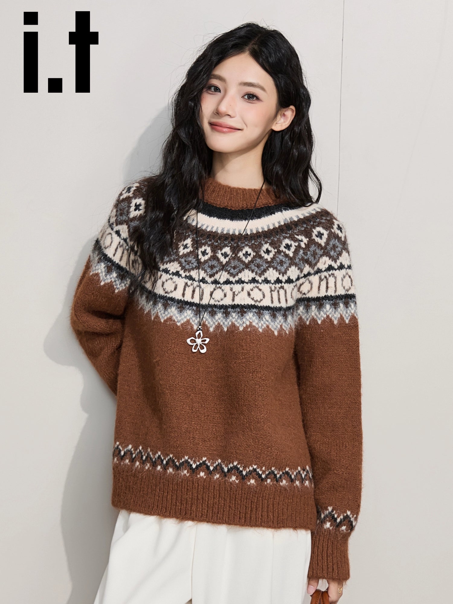 IT: CHOCOOLATE Vintage Contrast Lazy Knitted Bottom Shirt