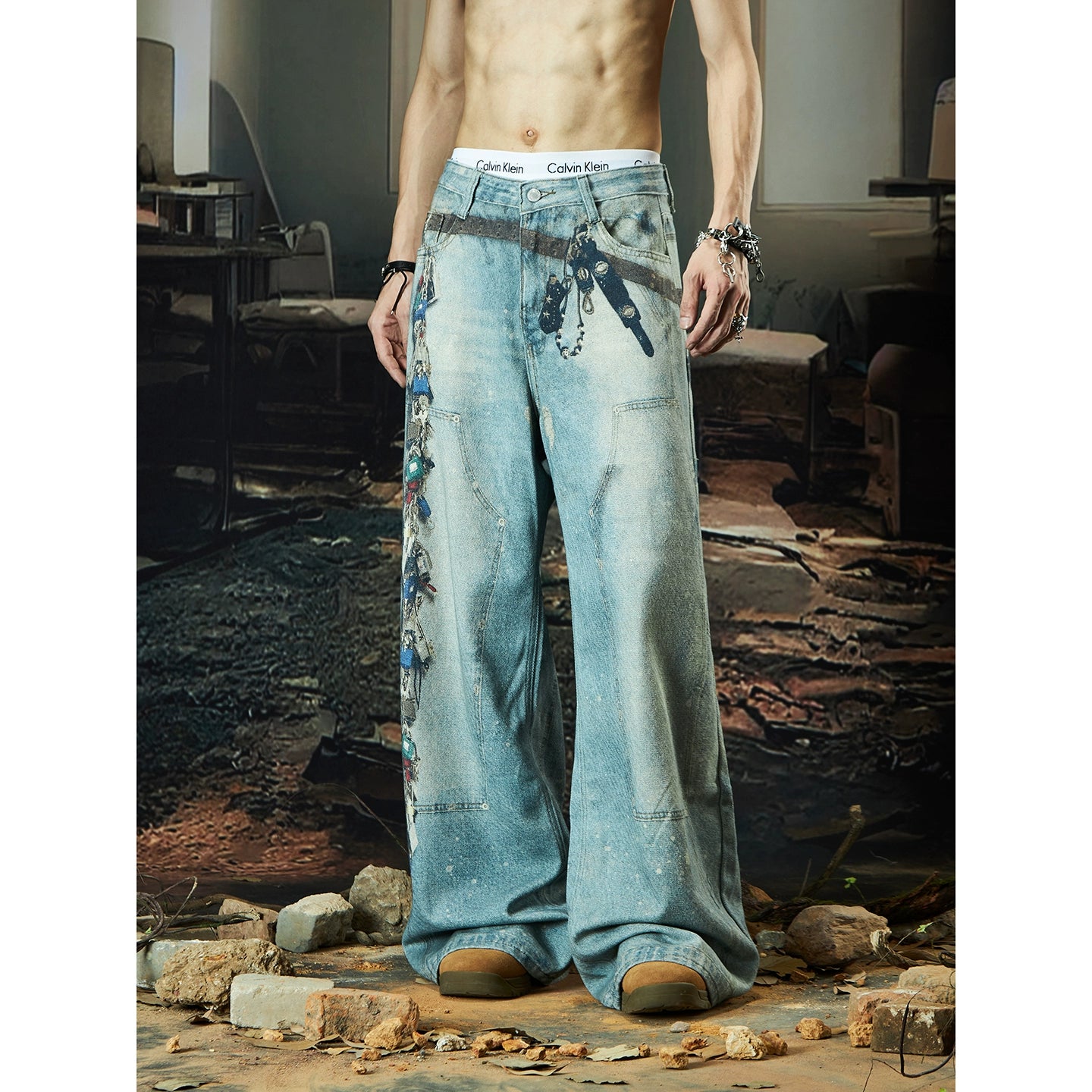 NOMANIAI Love Digital Printing Loose Straight Jeans