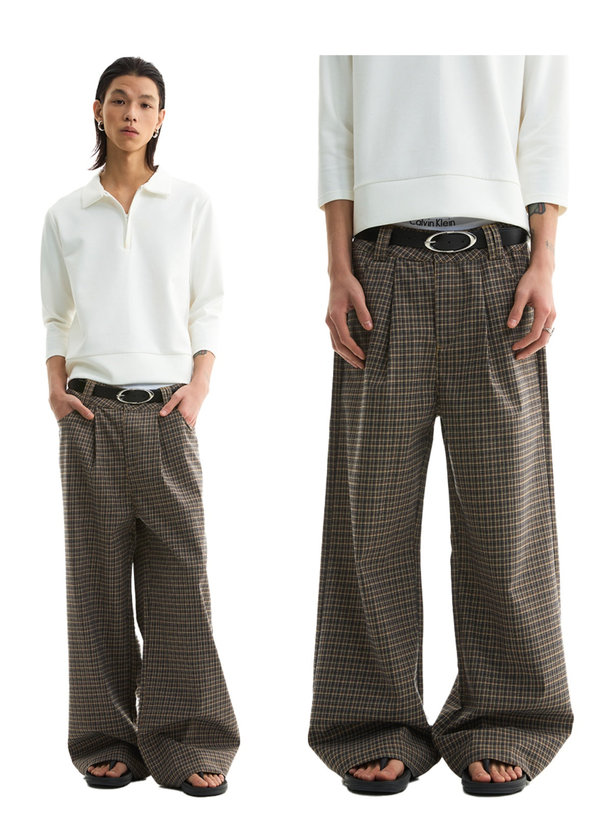 FUNKYFUN Checked Casual Straight Composite Trousers