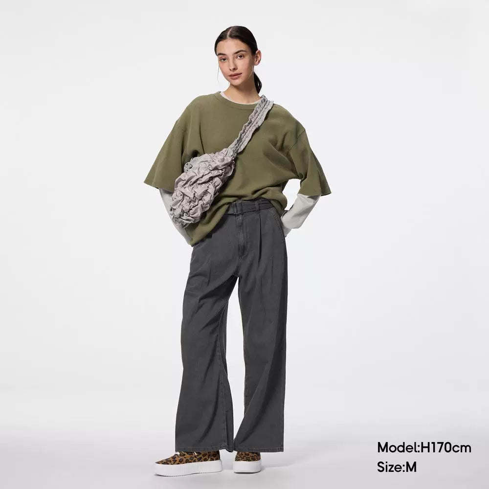 GU Lightweight Belt Wide Leg Casual Jeans