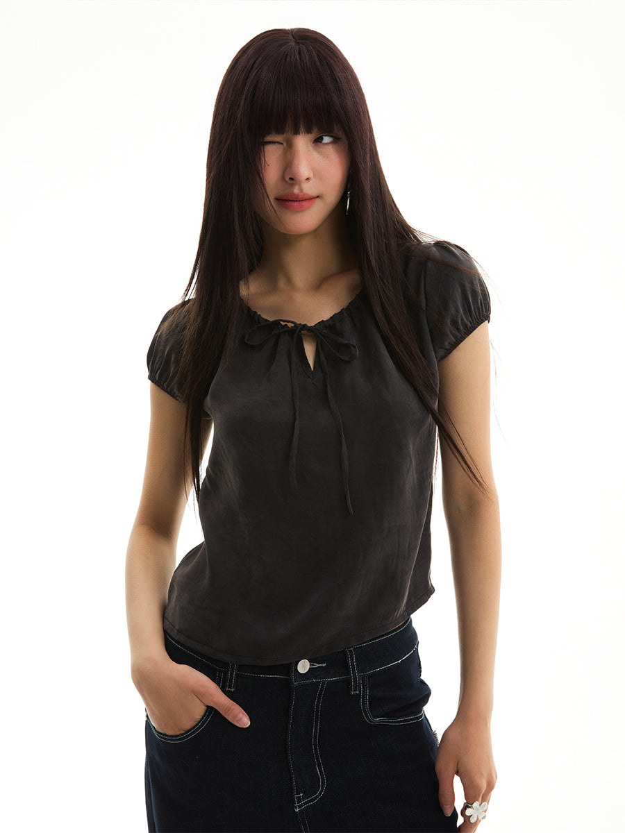 FUNKYFUN Drawstring Rubber Band Bubble Sleeve Tee