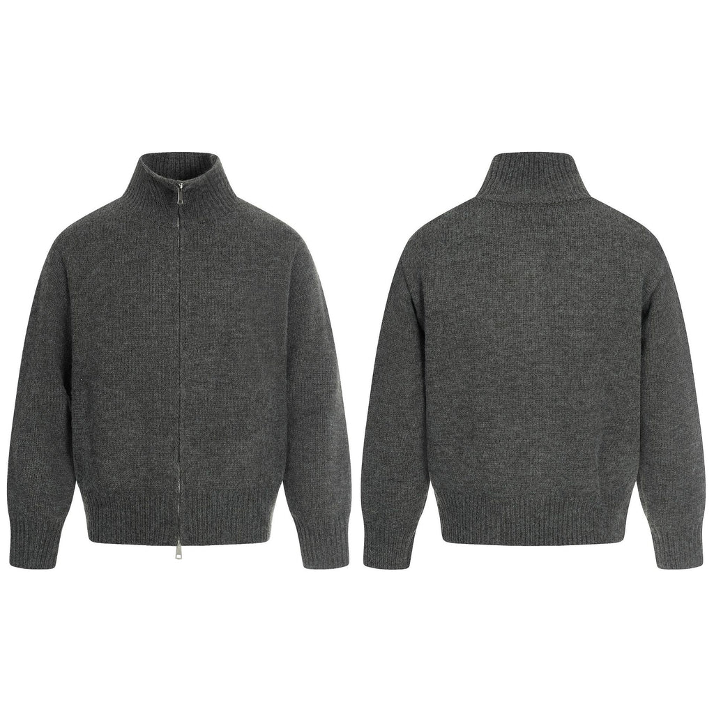 11KN gray zipper knitted sweater jacket