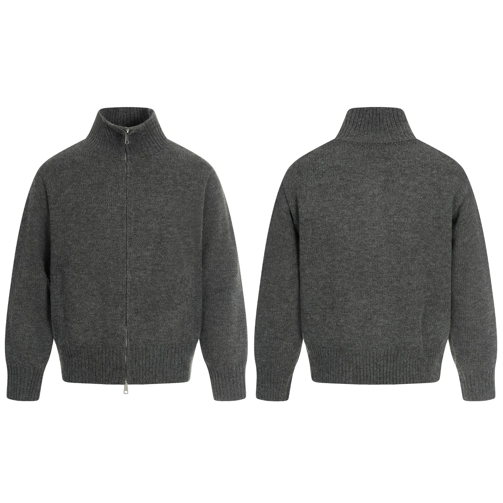 11KN gray zipper knitted sweater jacket