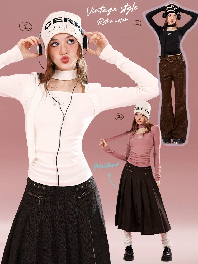 Imone Letter Embroidery Large Square Collar Base Knit