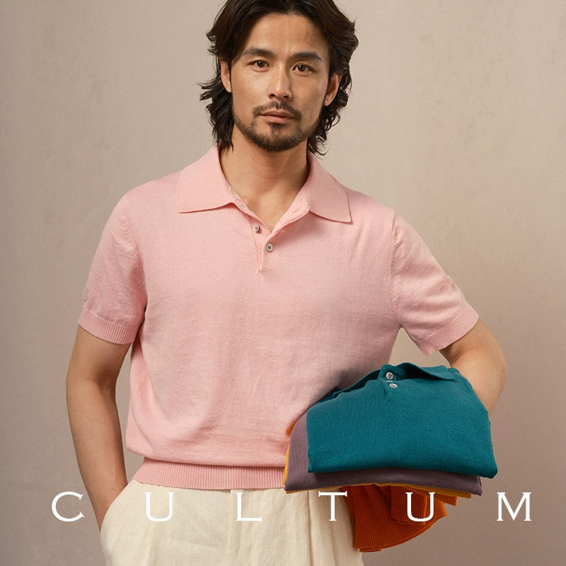 CULTUM Lapel Cotton and Linen Knitted Light Polo Shirt