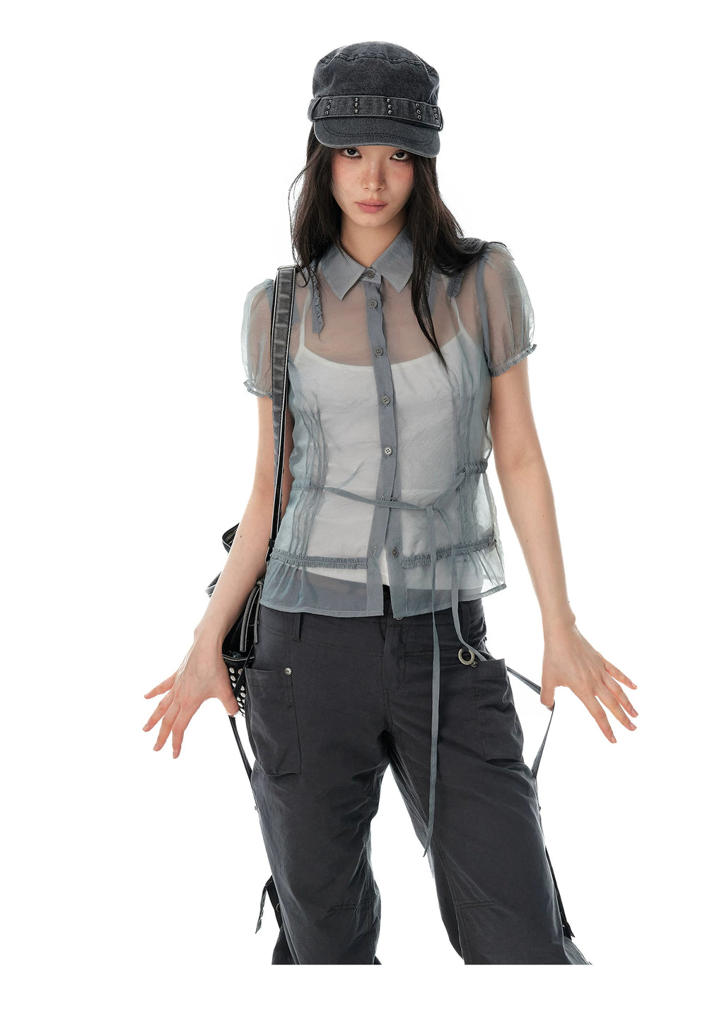 JIKOO Lace Drawstring Thin Shirt