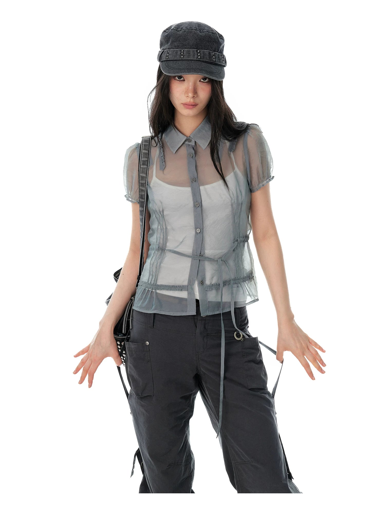 JIKOO Lace Drawstring Thin Shirt