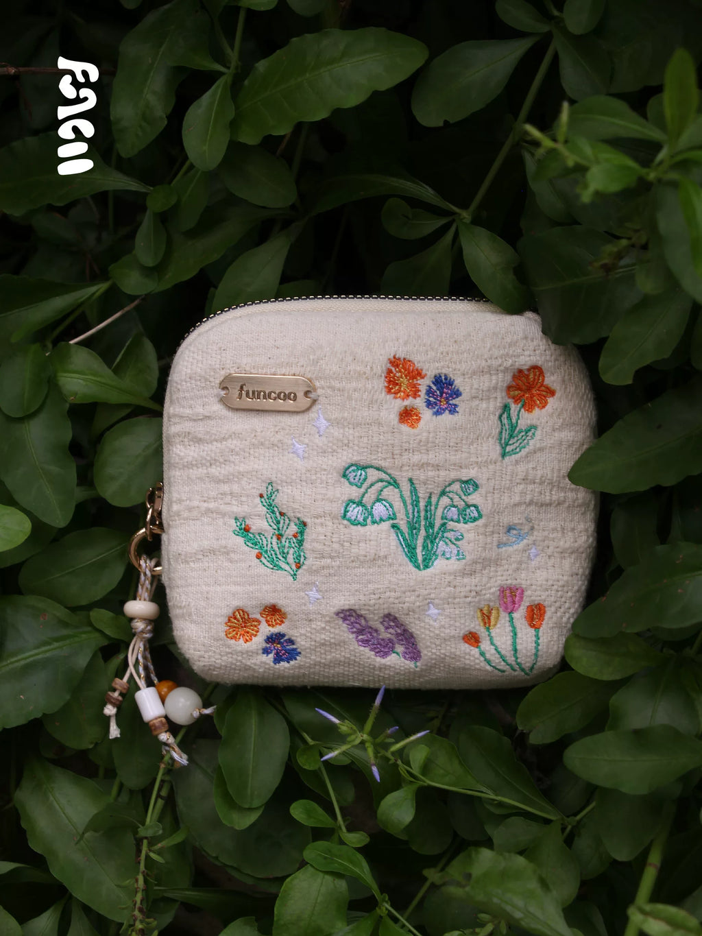 FUNCOO Cotton and Linen Embroidered Flower Portable Jewelry Bag