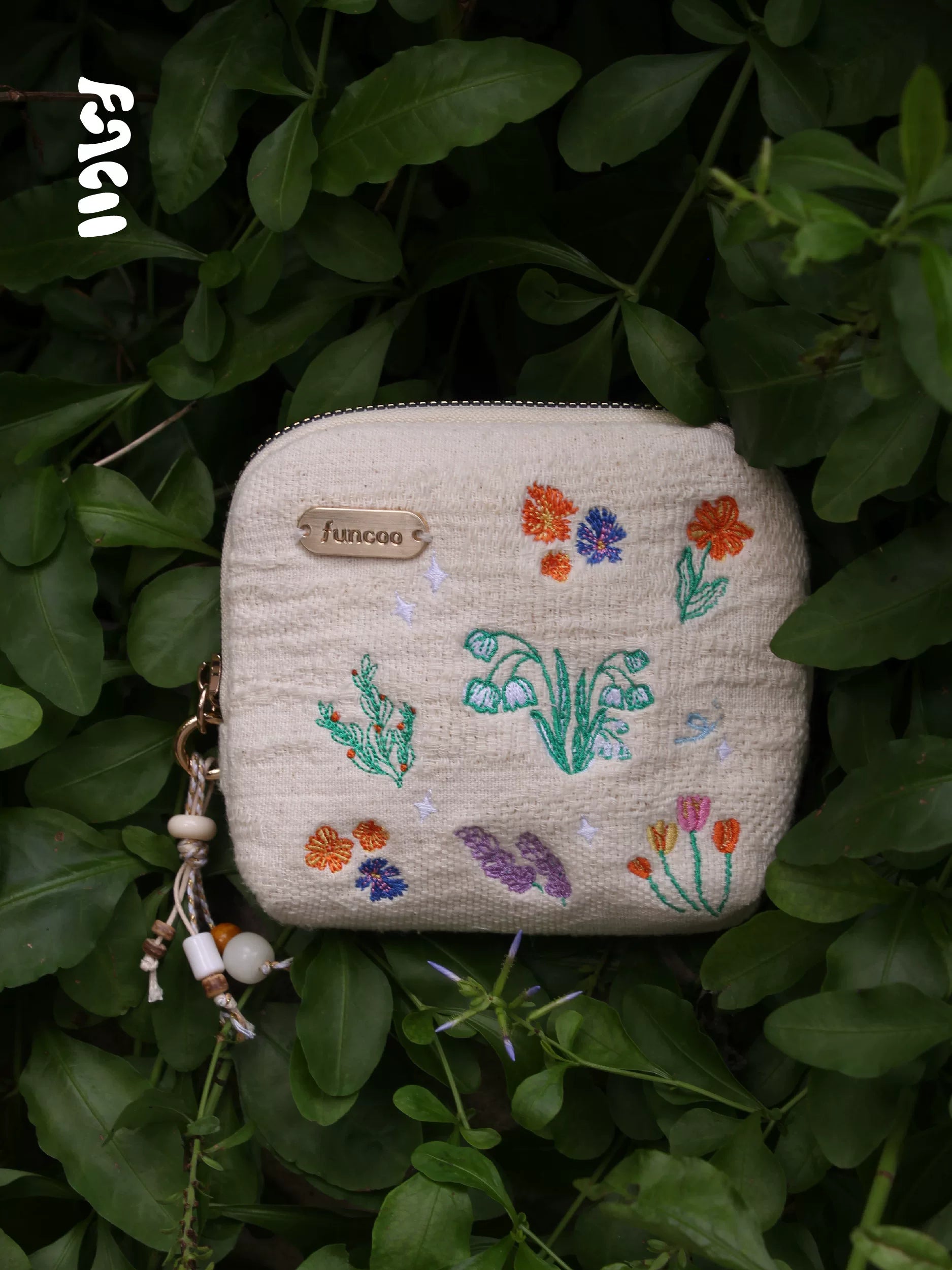 FUNCOO Cotton and Linen Embroidered Flower Portable Jewelry Bag