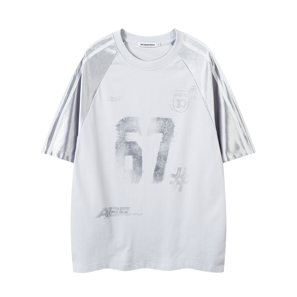 BeOurRule Vintage Splicing Letter Crew Neck Loose Tee