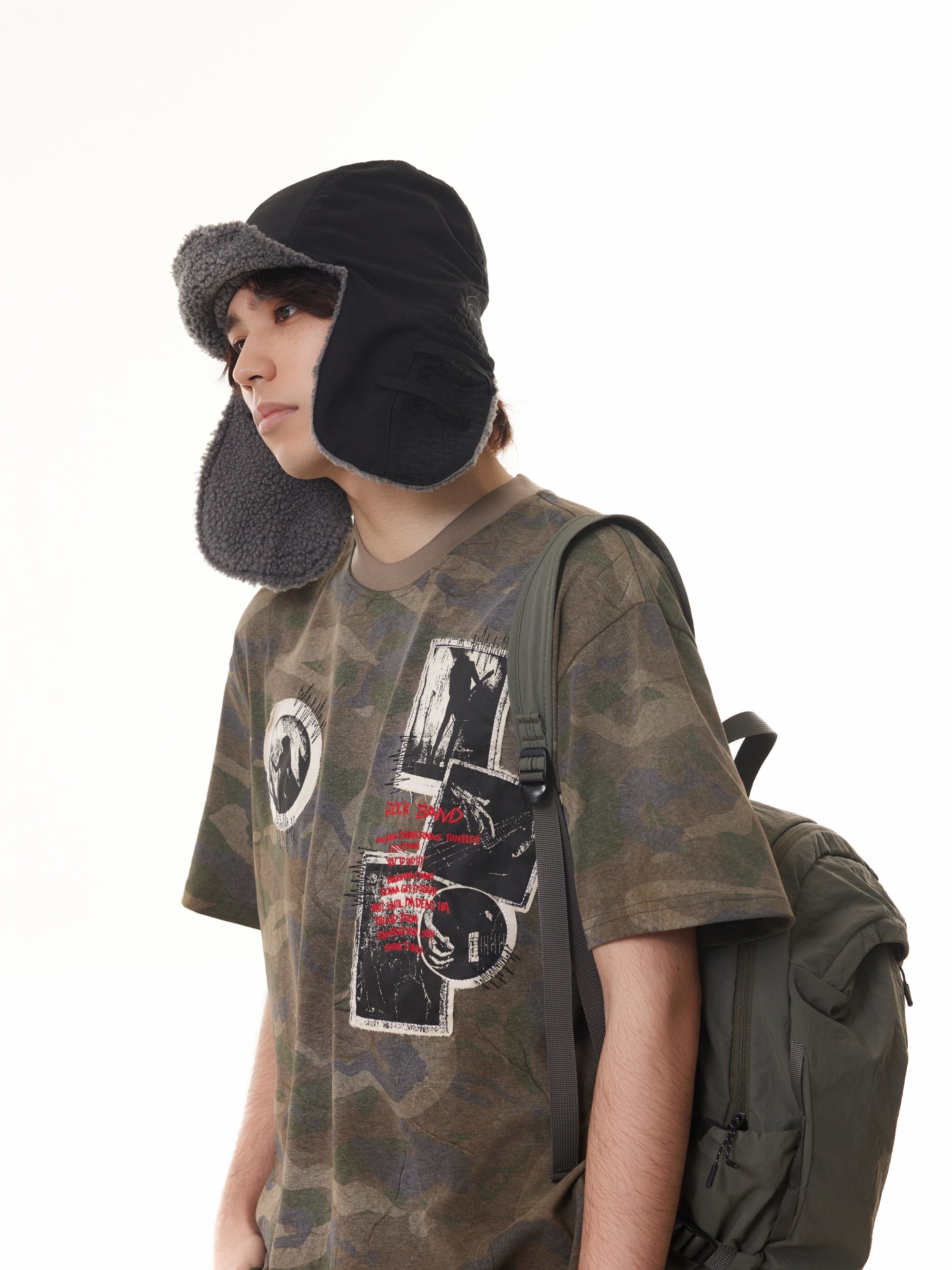 BTSG  boxy washed old sticker embroidery camouflage tee