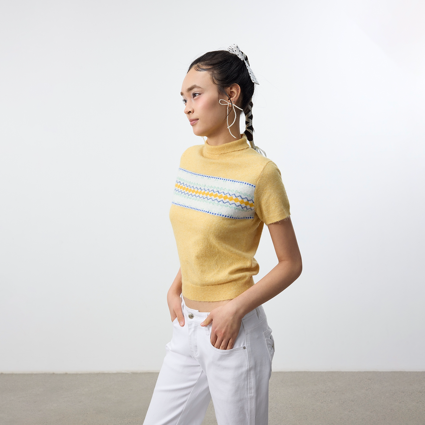 Set for life Lazy Sur fleece jacquard semi-turtleneck knitted short sleeves