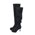 Mooreyu Round-head Pleated Suede Stiletto Boots