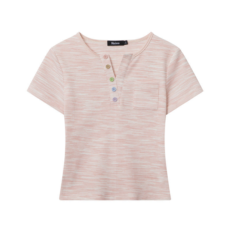 Nariele Colored Button Short Slim Fit Tee