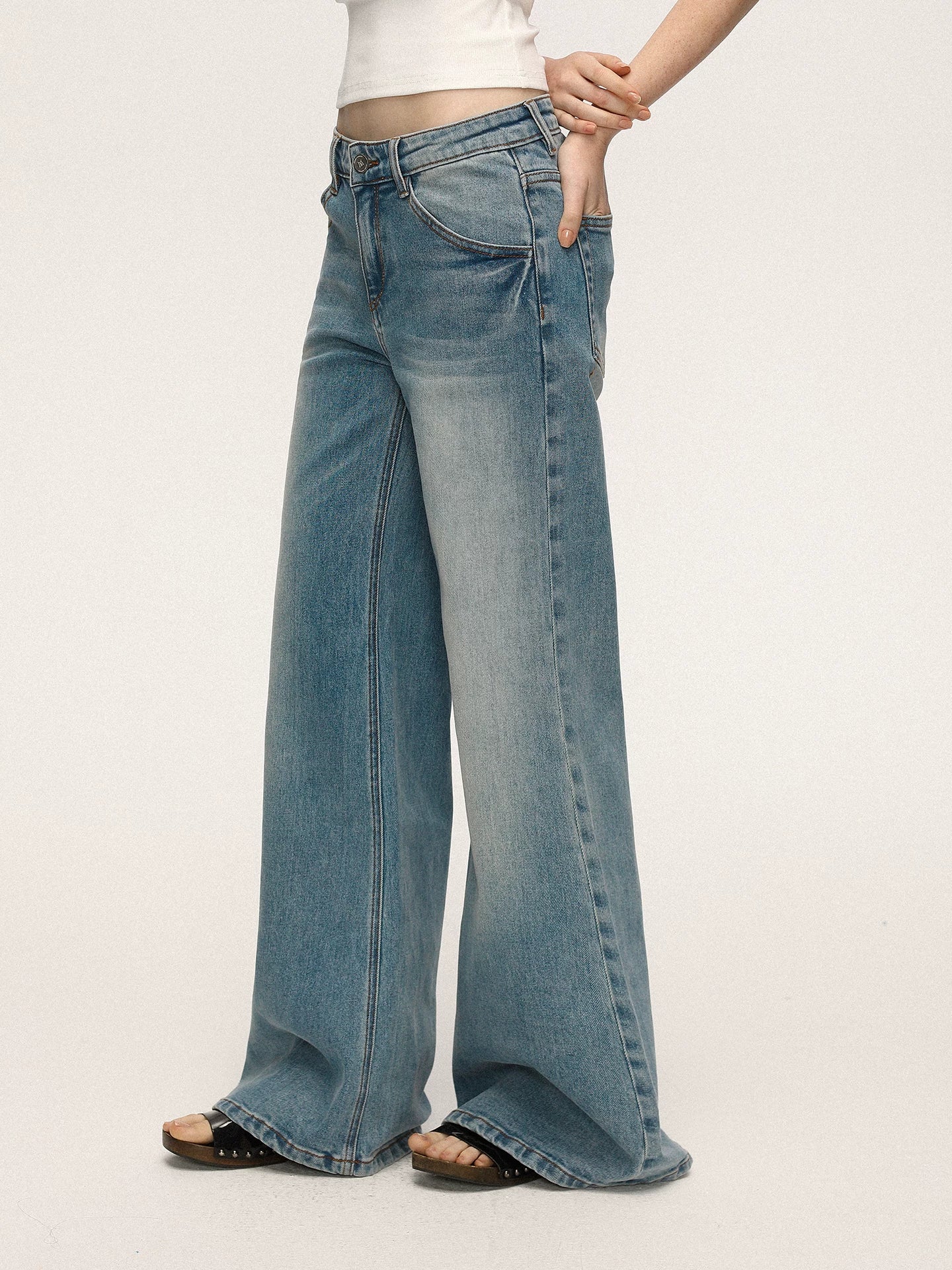 Anna Aneae High Waist Slim Loose Straight Mopping Jeans