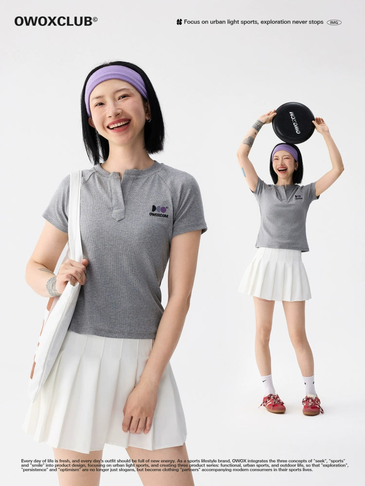 OWOX Elastic Slim Short Casual Henry Collar Tee