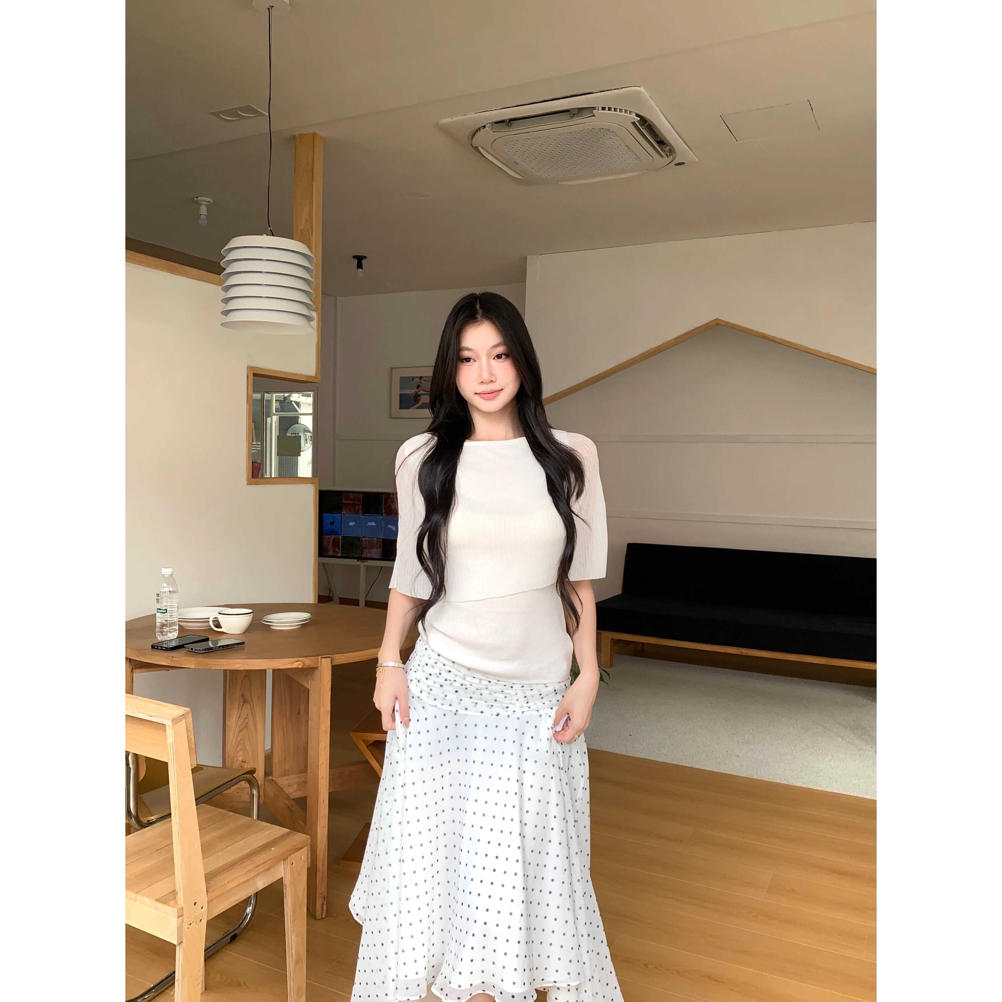 WITHMIN Shawl Fake Two Pieces Waist and Thin Tee
