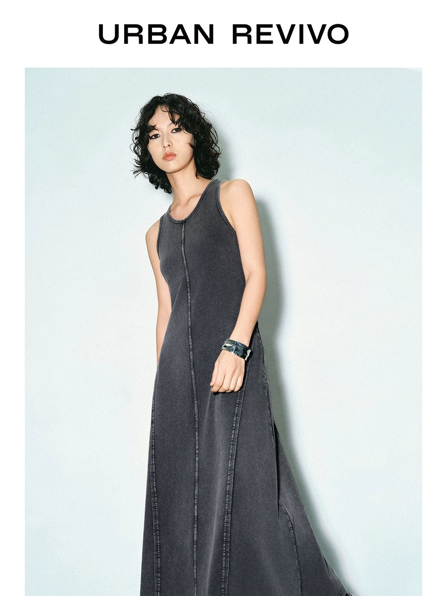 URBAN REVIVO Old Washing Water Dividing Line Design Sense Sleeveless Dress