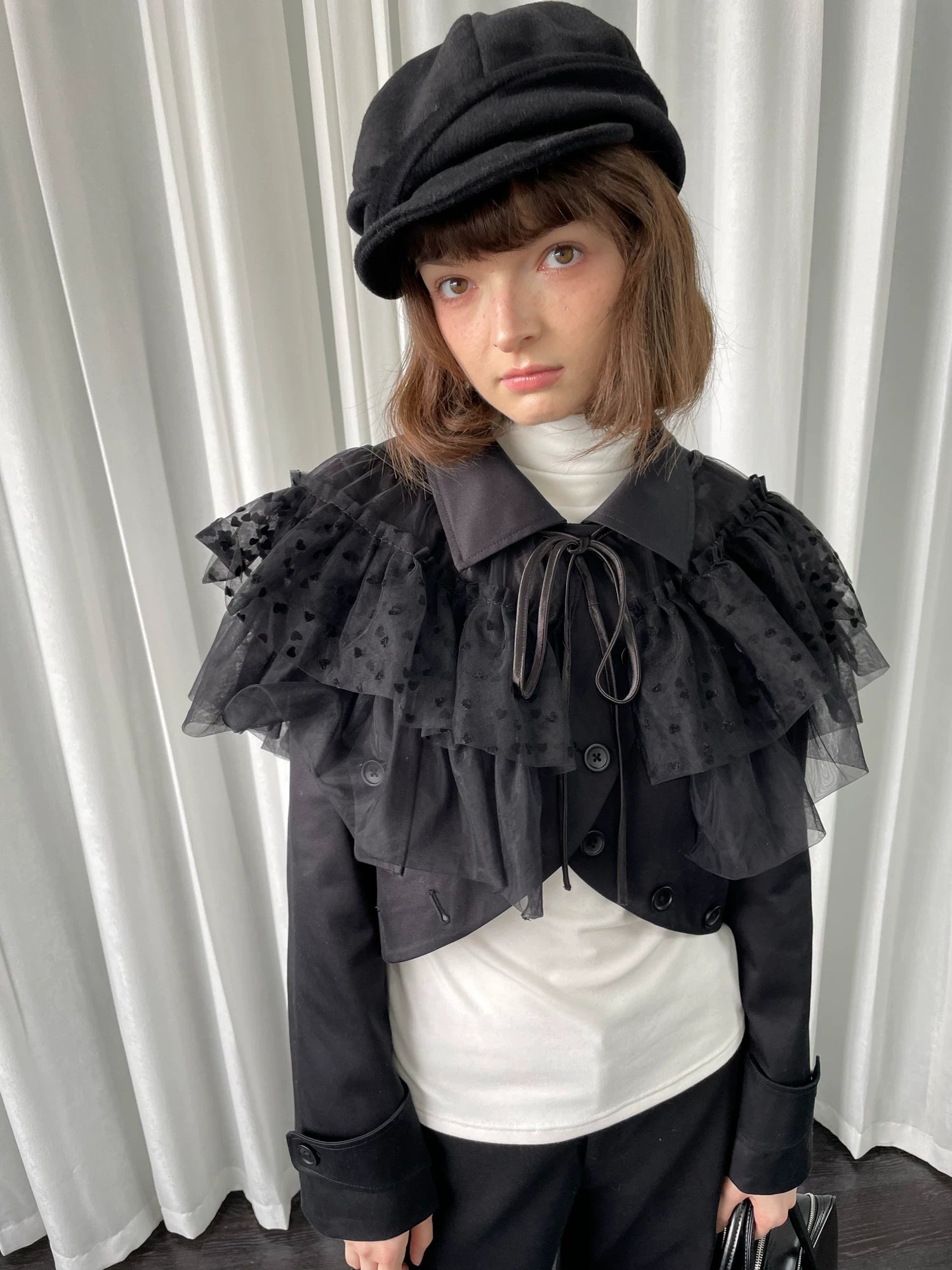 Loosesmell Multilayer Mesh Lace-Up Shawl Cape