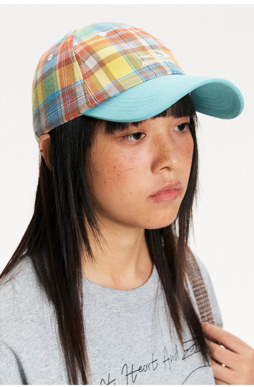 NewJNXS Retro Plaid Color Matching Logo Baseball Cap