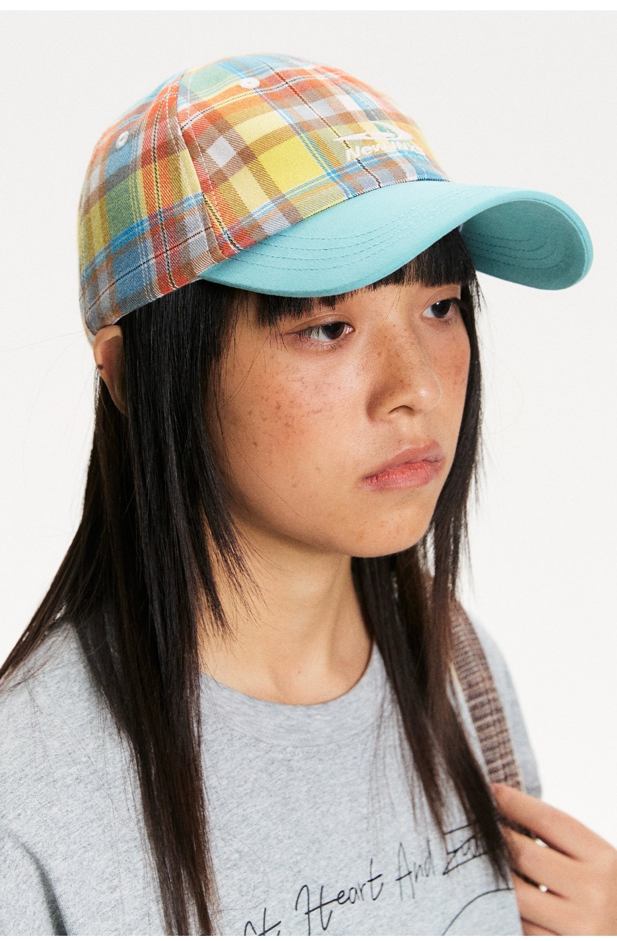 NewJNXS Retro Plaid Color Matching Logo Baseball Cap