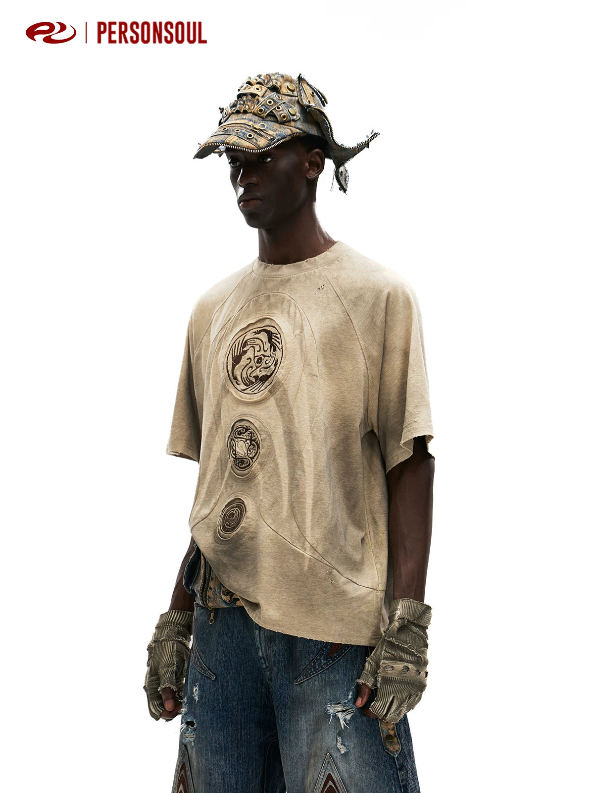 PERSONSOUL Totem Embroidery Loose Tee