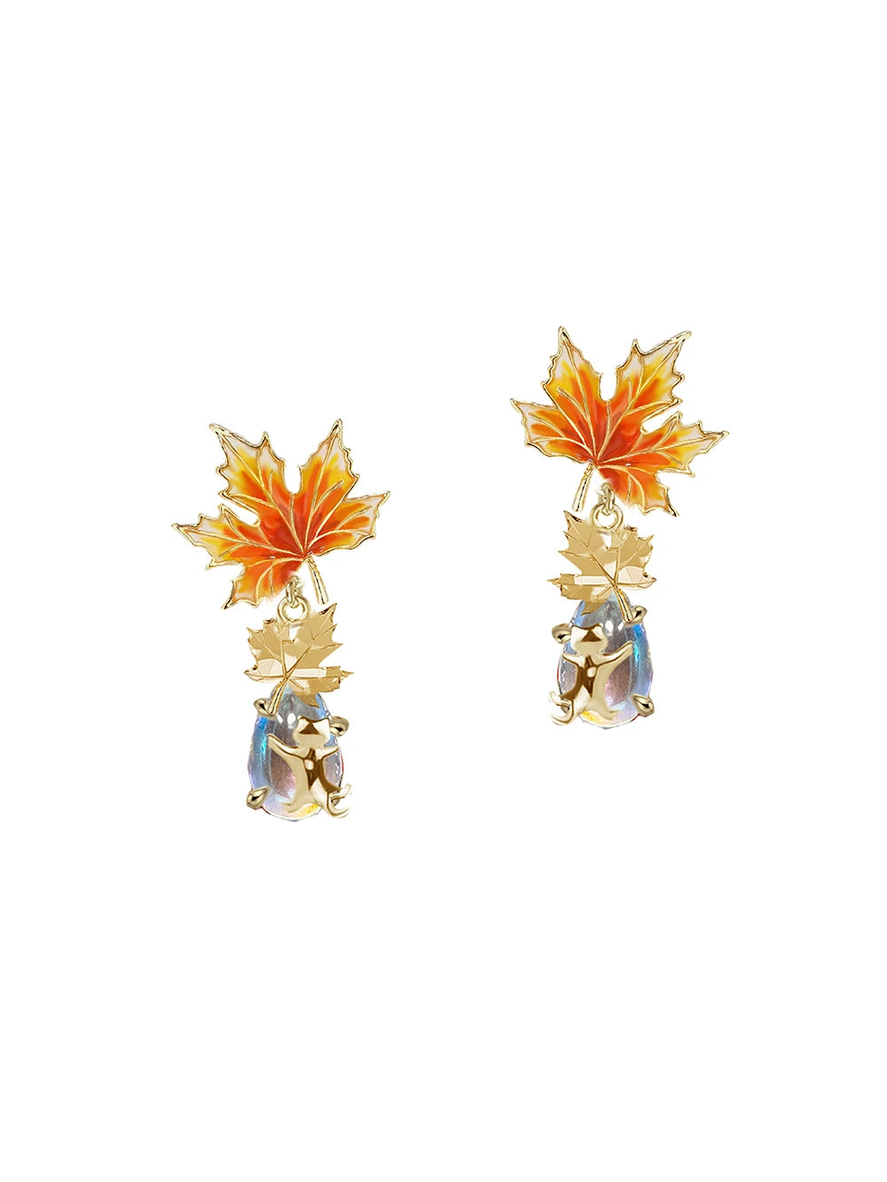 MASW Orange Maple Water Drop Cat Stud Earrings