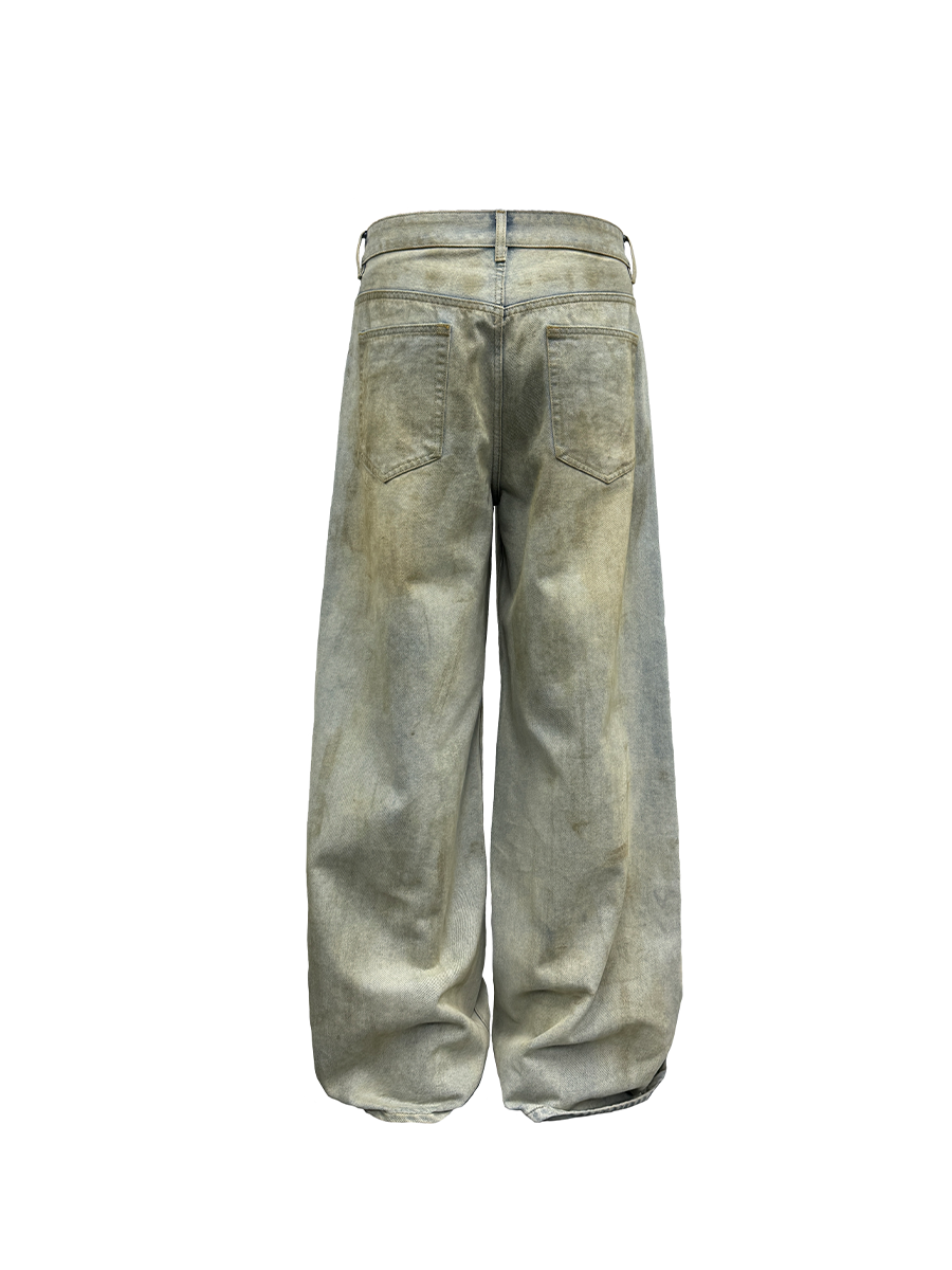 JCAESAR Mud-dyed Straight Wide-leg Jeans