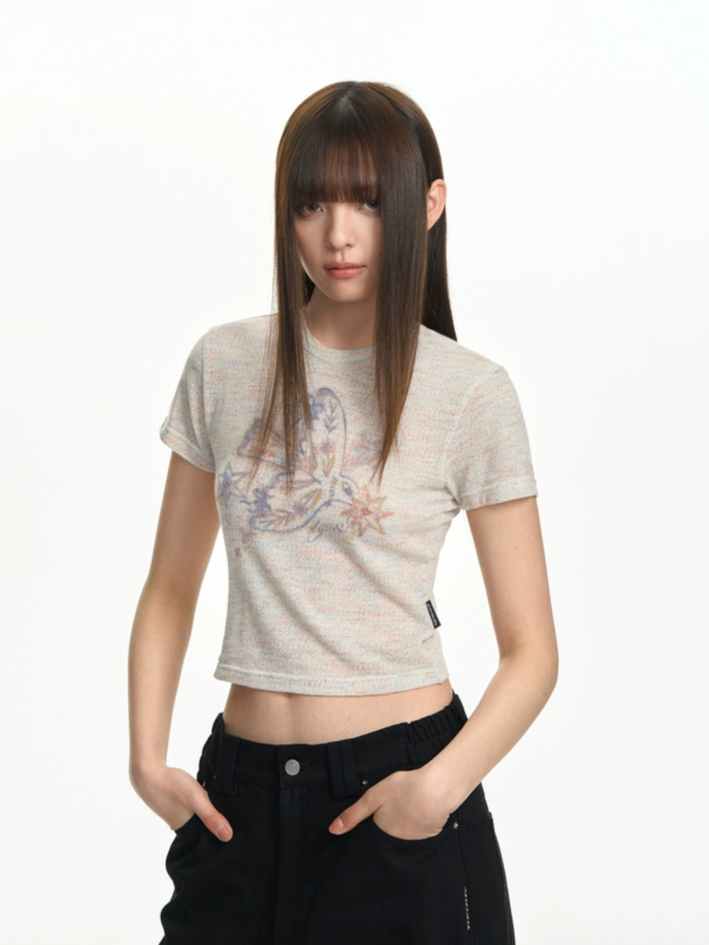 TGNS Colored Yarn Bird Front Shoulder Slim Tee