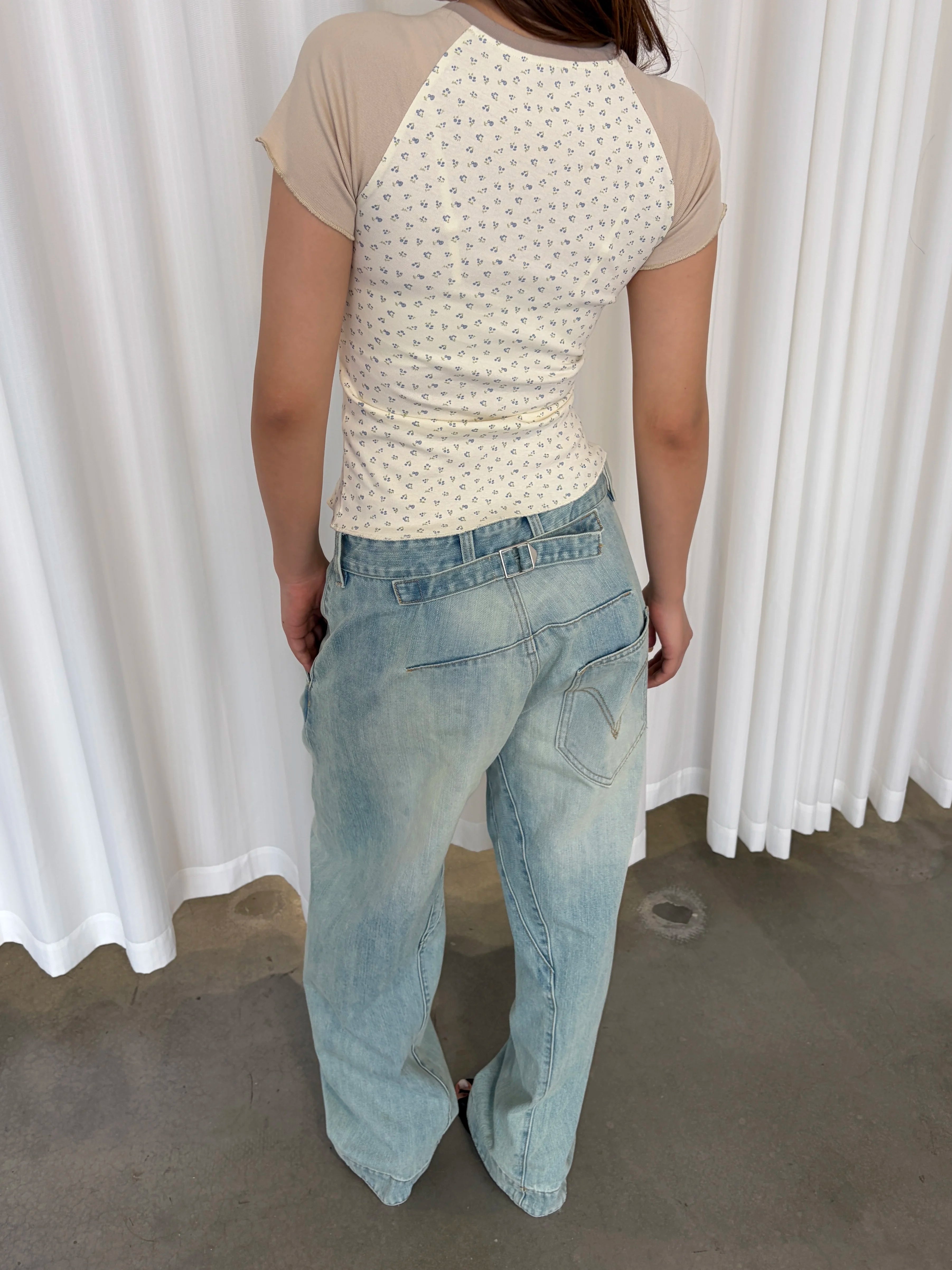 InsGale Floral Color Matching Shoulder Sleeve Slim Tee