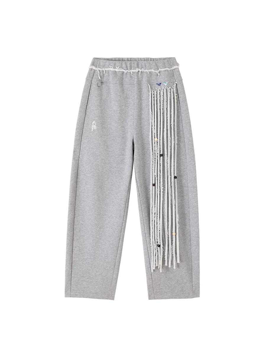 CONP Wood Bead Fringed Versatile Casual Pants