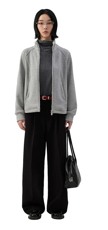 Sameuoo Stand-up Collar Short Sweater Jacket