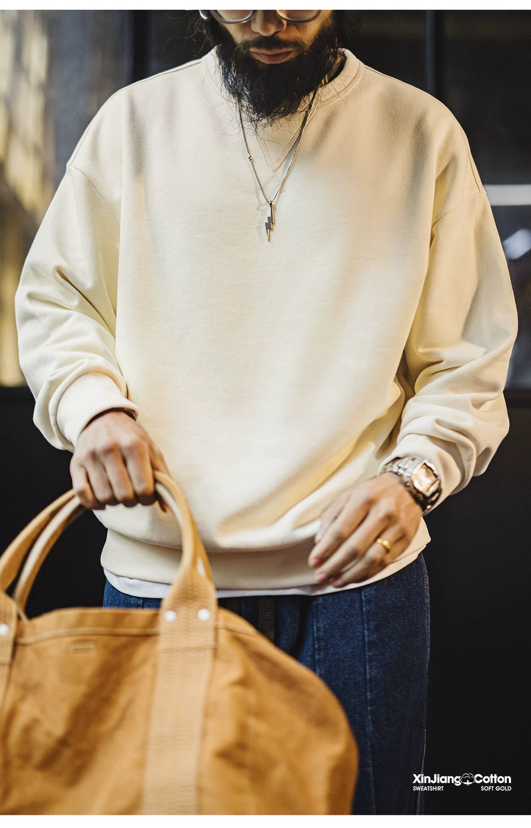 Madden Xinjiang Cotton Round Neck Pullover Loose Jacket Sweater