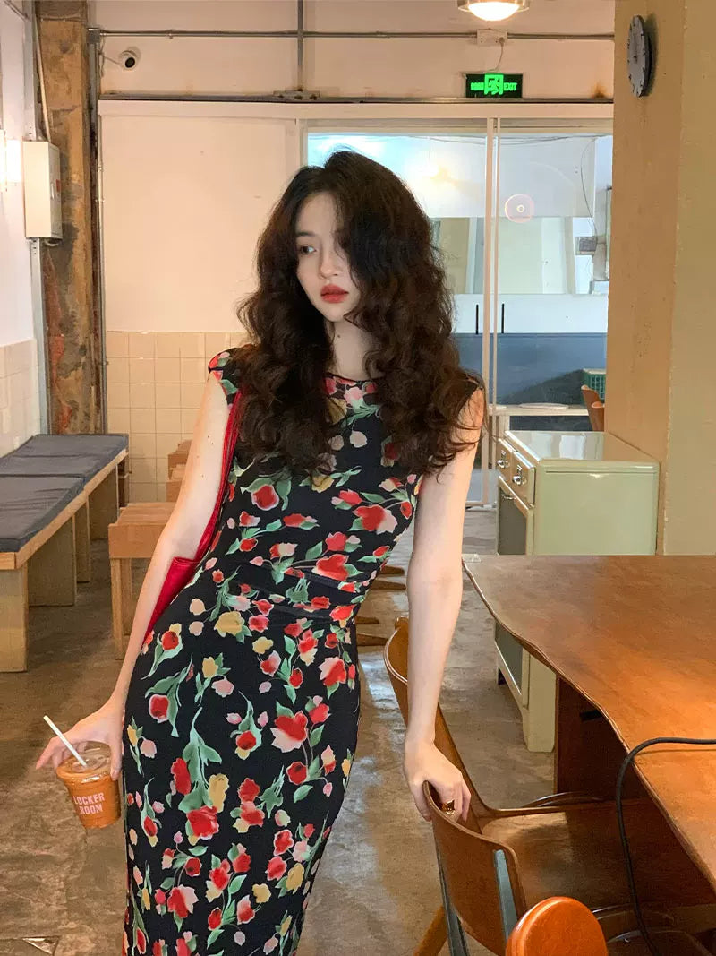 KELIFAN Retro Floral High-waisted Dress