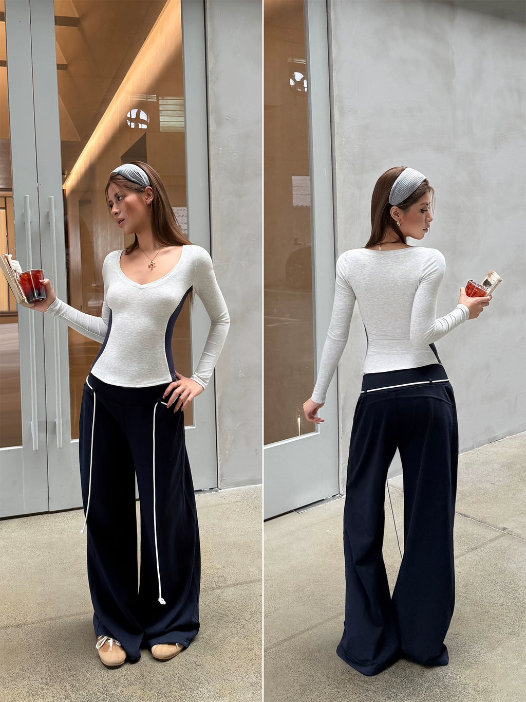 Audwyn Vintage Contrast Skinny Terry Cotton Sweatpants