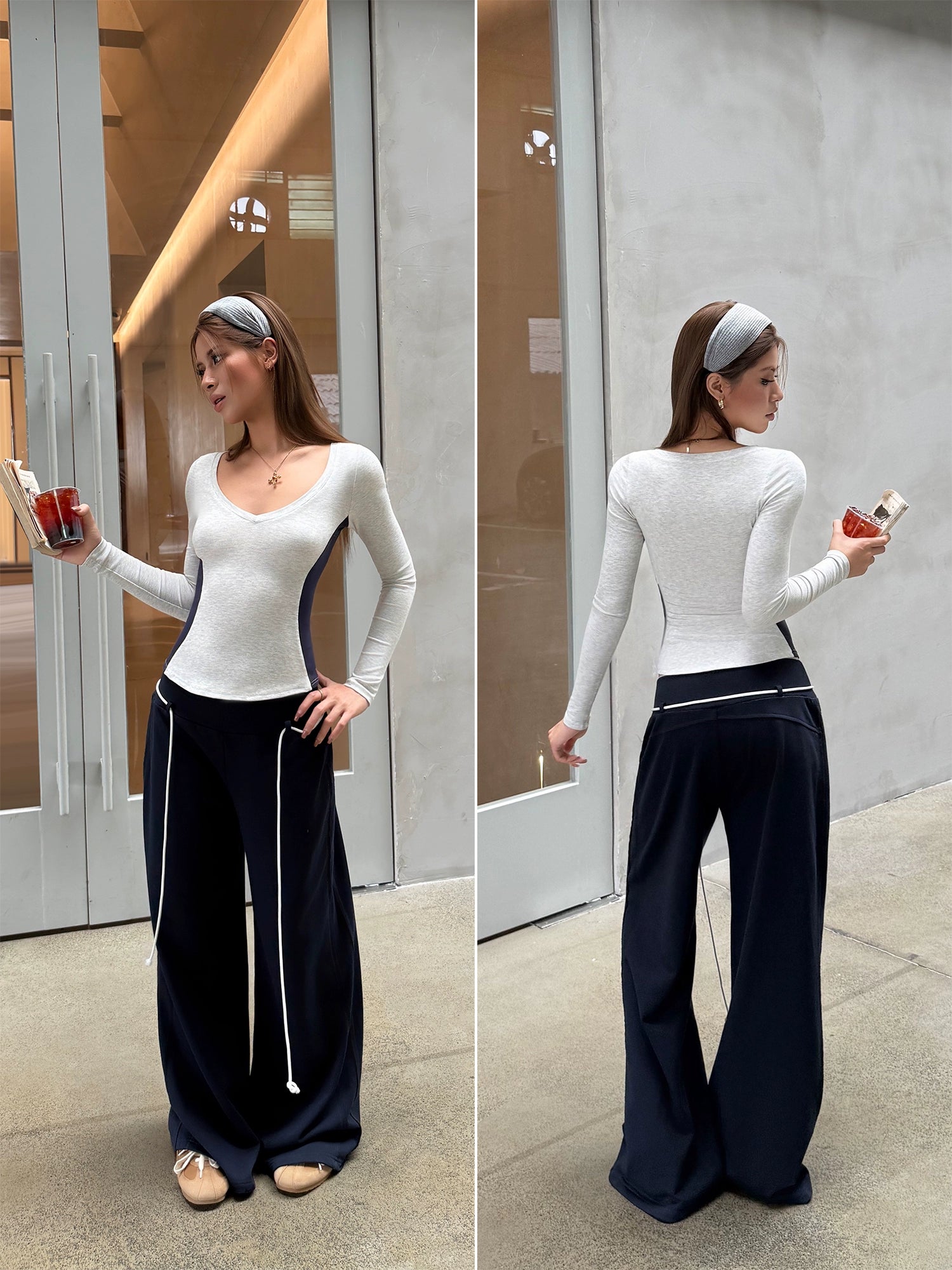 Audwyn Vintage Contrast Skinny Terry Cotton Sweatpants