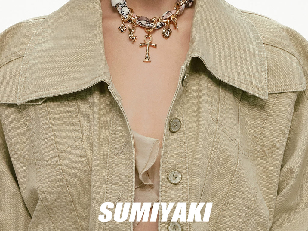 SUMIYAKI Vintage Cross Silk Scarf Necklace