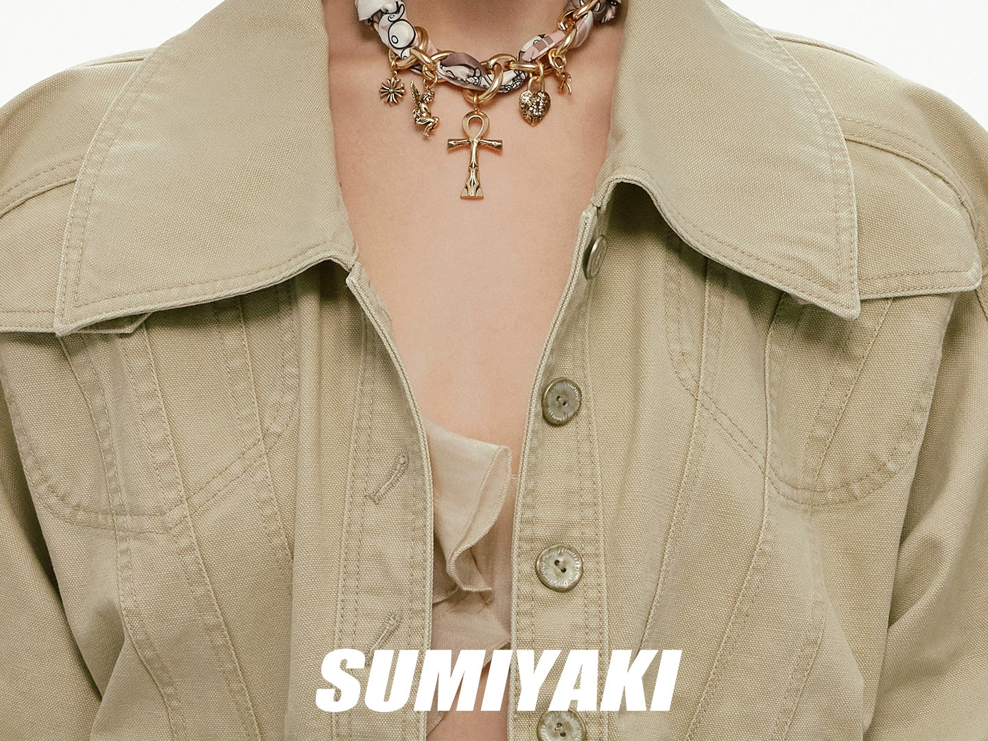 SUMIYAKI Vintage Cross Silk Scarf Necklace