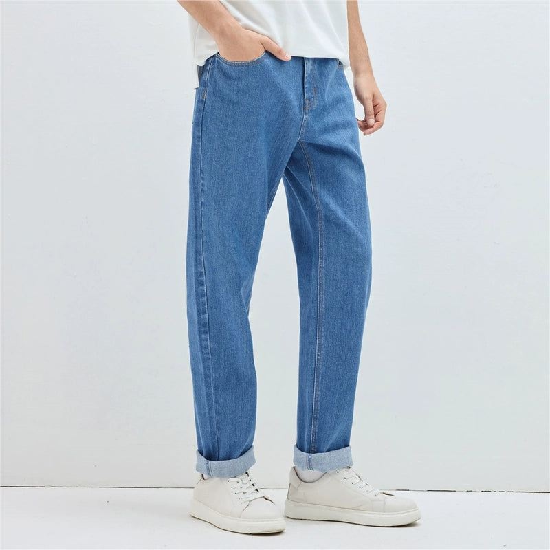 Giordano Straight Mid-waist Micro-elastic Denim Trousers