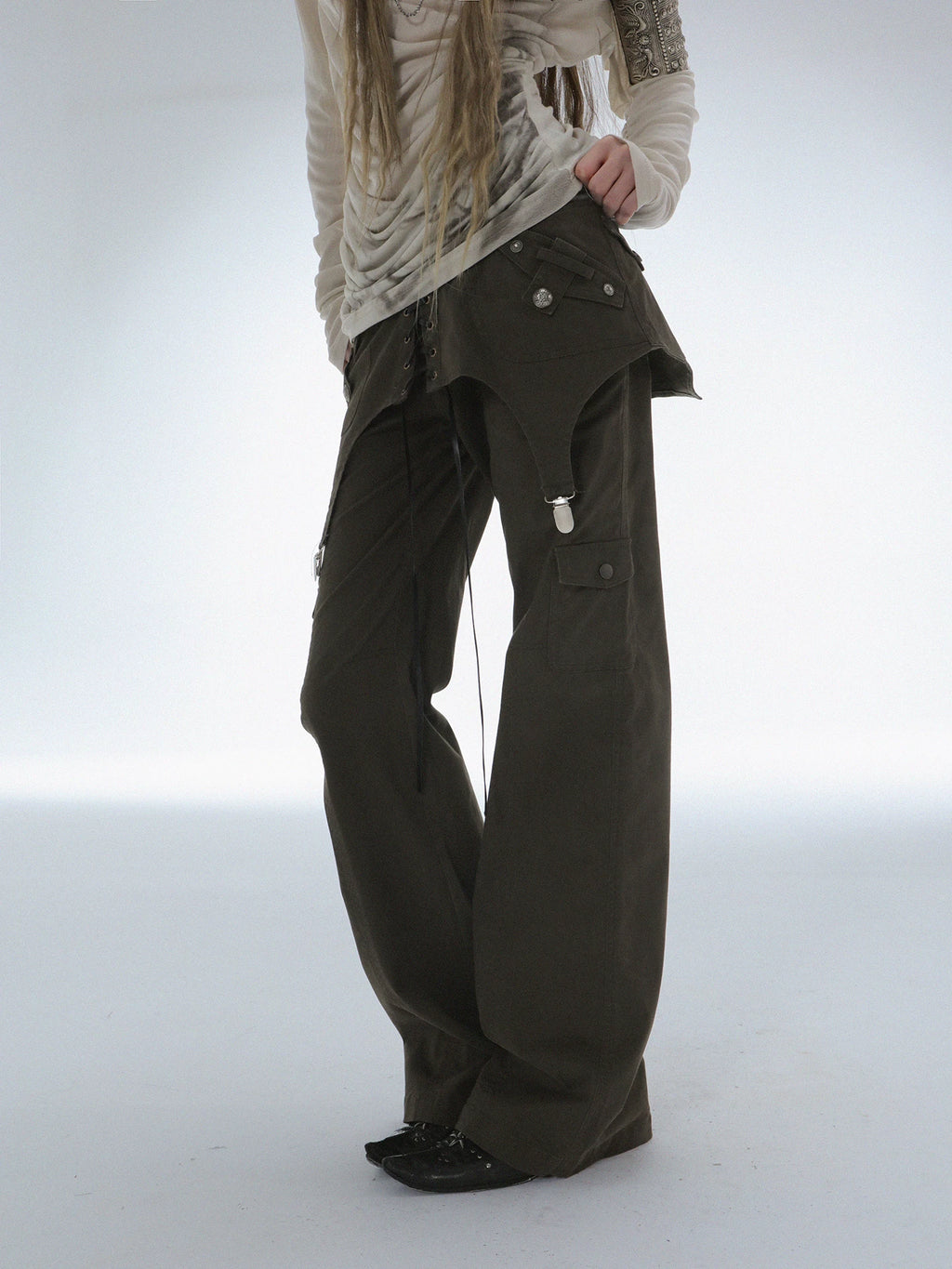 DoublePunch Stacked Skirt Cotton Washing Water Old Straight Overalls