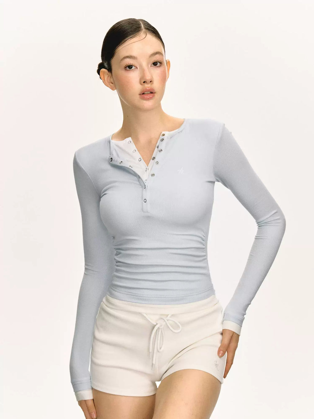Ariseism Henry Collar Slim-fit Knitted Fake Two-piece Long Sleeve