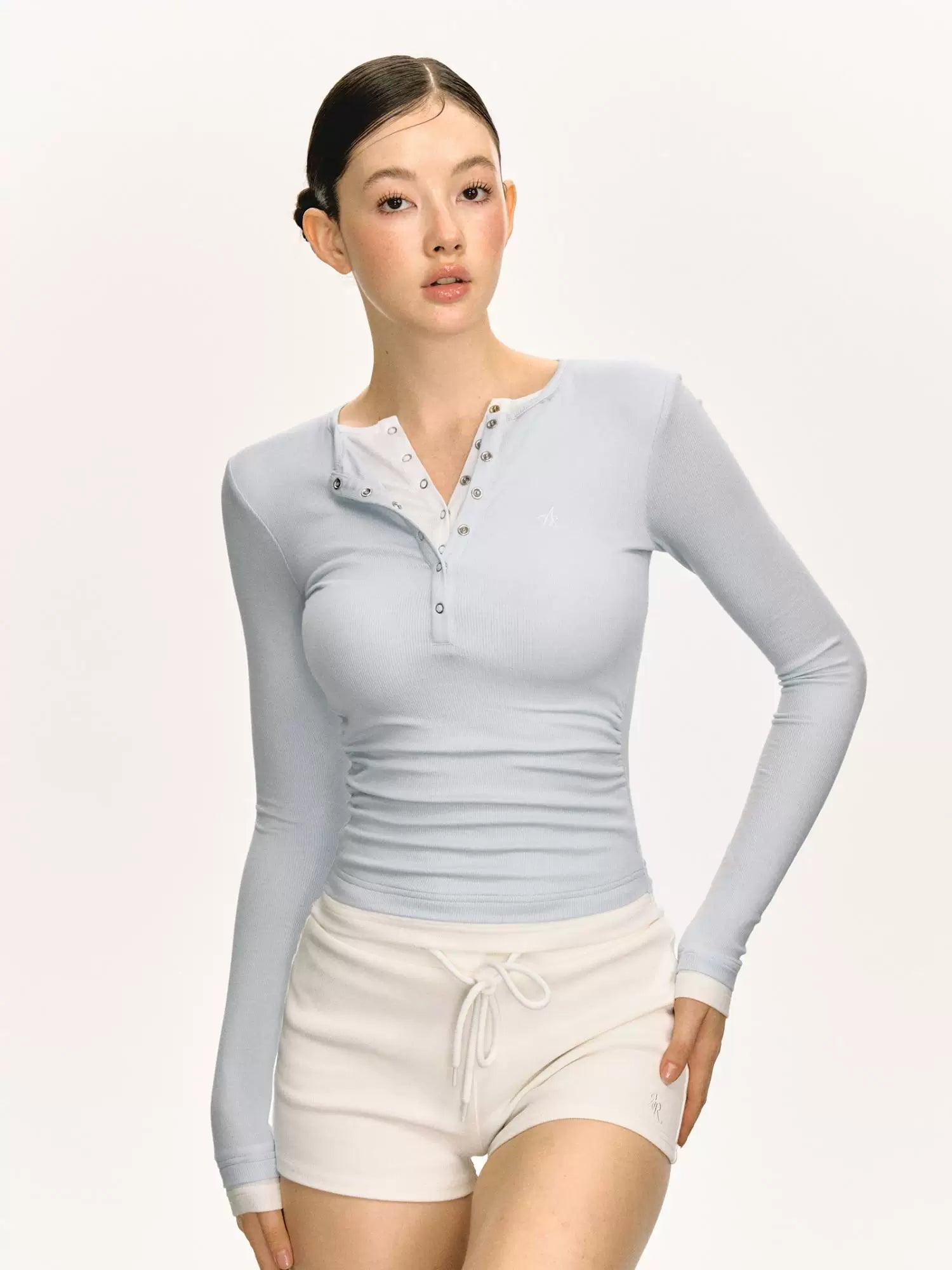 Ariseism Henry Collar Slim-fit Knitted Fake Two-piece Long Sleeve