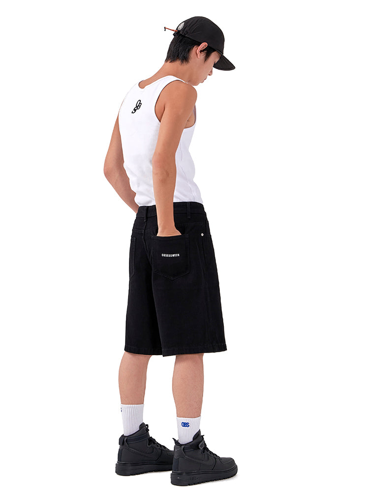 OBSESSWITH minimalist black washed denim shorts