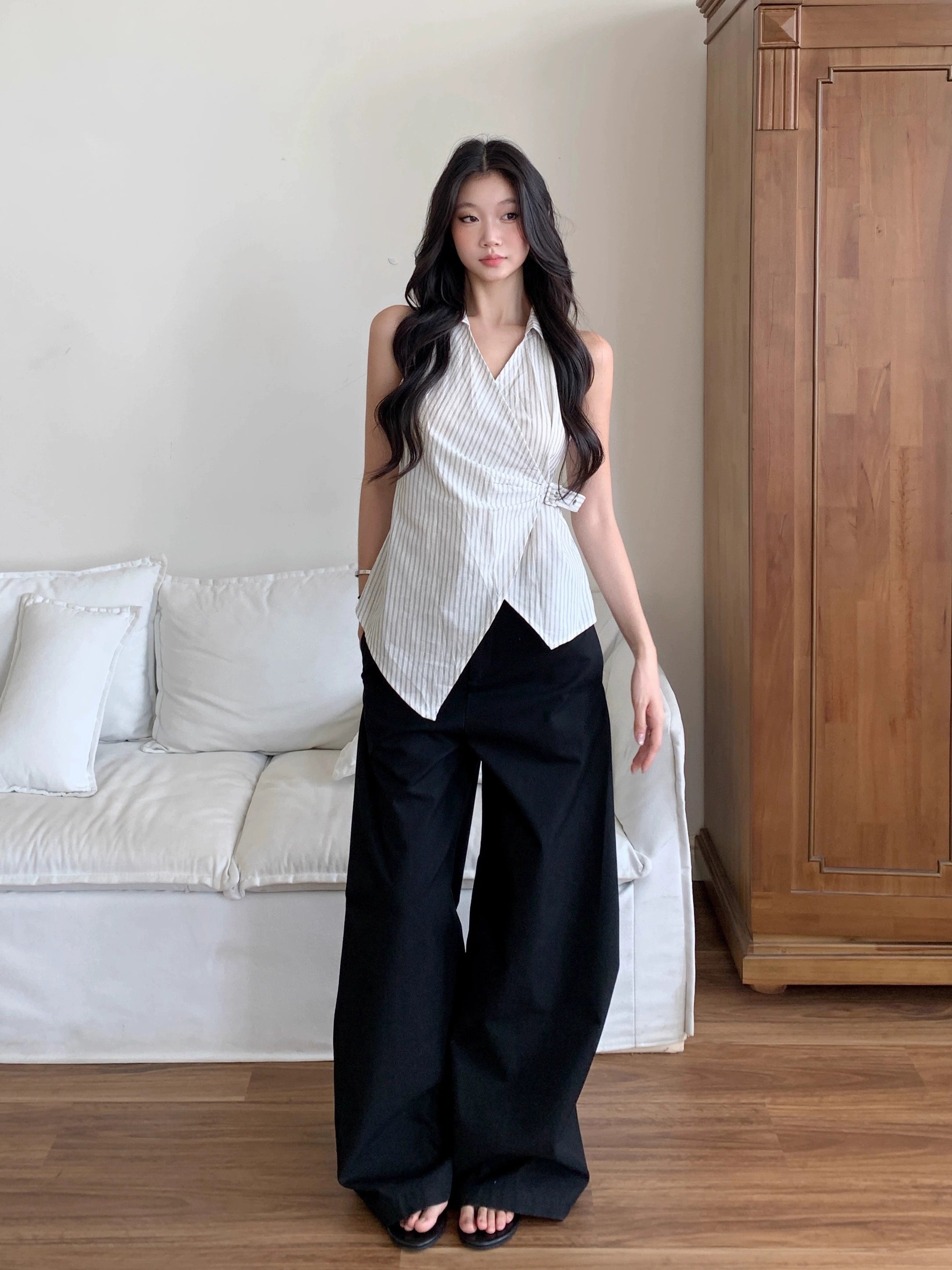 WITHMIN Skinny Striped Shirt Vest